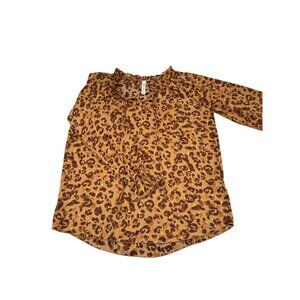 Vanilla Bay Womens XL Leopard Print Satin Blouse Pullover With Ruffle Neckline &